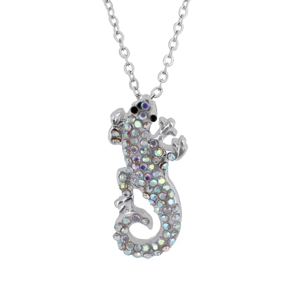 Crystal Kingdom Silver-Tone AB Crystal Lizard Pendant - image 