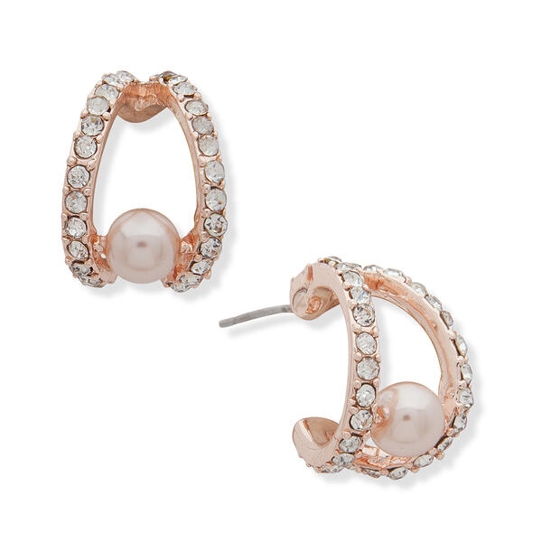 You're Invited Rose Gold-Tone Post Pearl Hoop Earrings - image 