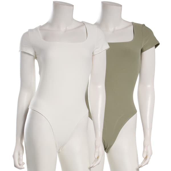 Juniors Pink Rose 2pk. Double Layered Square Neck Bodysuit - image 