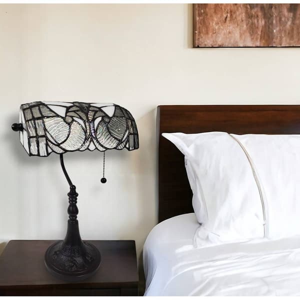 HomeRoots 16in. White and Silver Glass Table Lamp