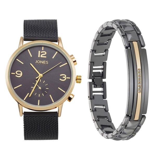 Mens Jones New York Black Dial Watch/Bracelet Set - 9780G-42-G02 - image 