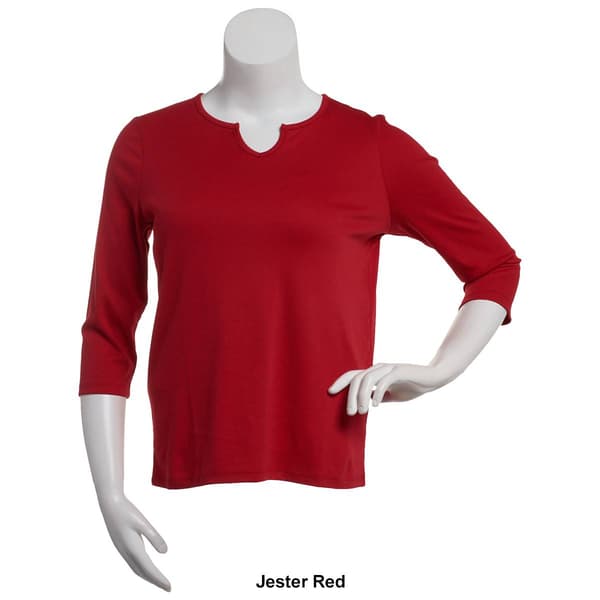 Womens Hasting &amp; Smith 3/4 Sleeve Solid Split Neck Top
