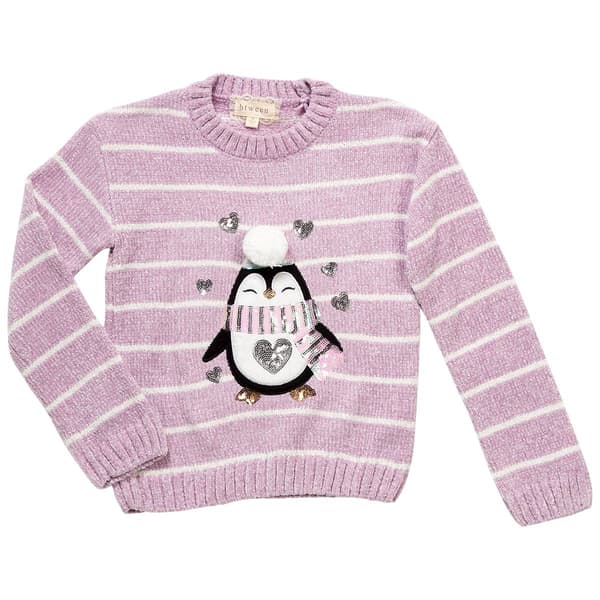 Girls &#40;4-6x&#41; BTween&#40;R&#41; Chenille Stripe Sequin Penguin Sweater - image 