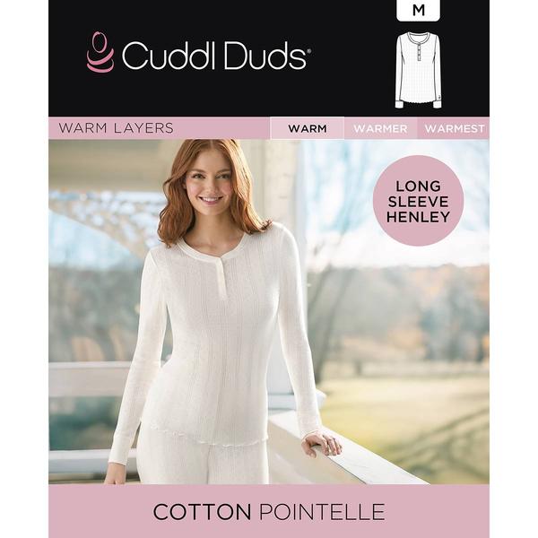 Womens Cuddl Duds® Cotton Pointelle Long Sleeve Henley Tee