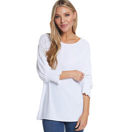 Petite Multiples Elbow Sleeve Wide Neck Button Crinkle Top