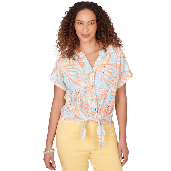Womens Hearts of Palm Fun in the Sun Leaf Tie Front Blouse - image 