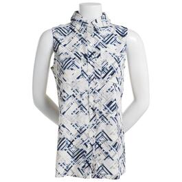 Womens Notations Sleeveless Silky Equipment Casual Button Down