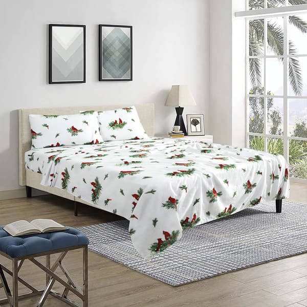 EnvioHome Durable Cotton Winter Flannel Cardinal Sheet Set