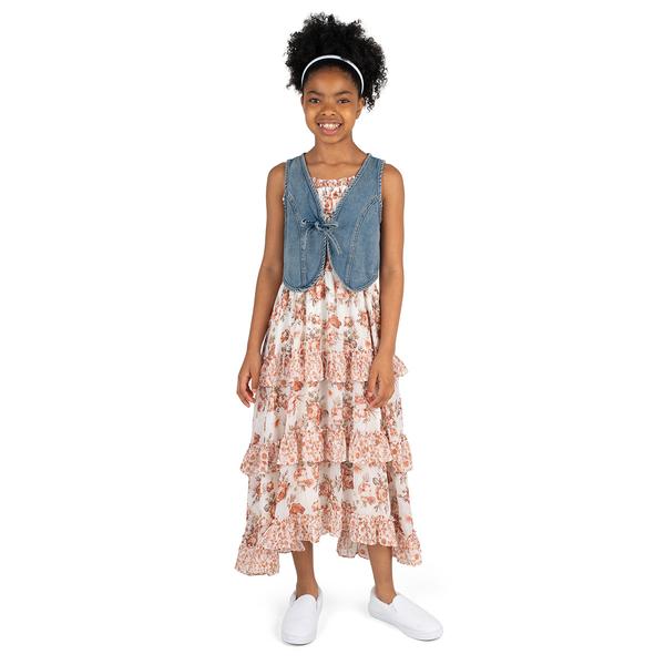 Girls (7-16) Rare Editions Sleeveless Maxi Dress with Denim Vest
