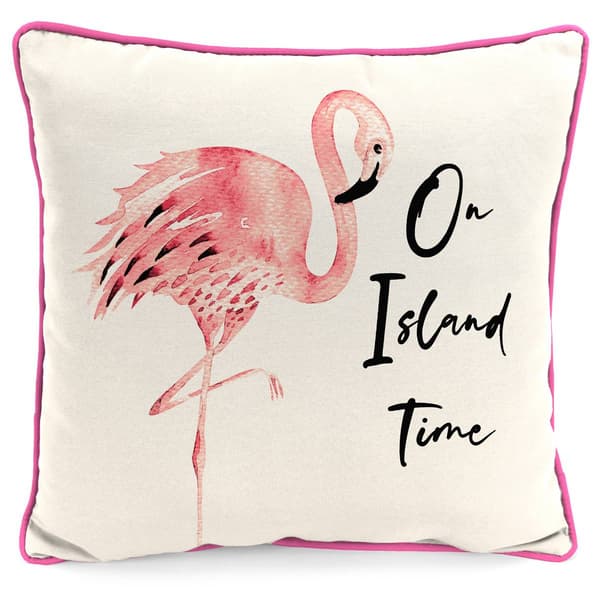 Jordan Manufacturing On Island Time Flamingo Outdoor Throw Pillow