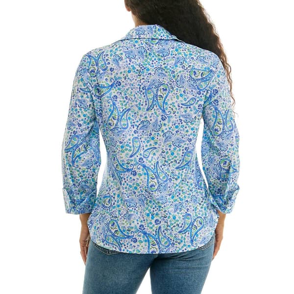 Womens Zac & Rachel 3/4 Sleeve Paisley Casual Button Down