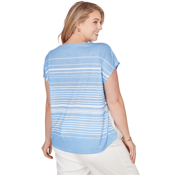 Plus Size Hearts of Palm Smooth Sailing Stripe Beach Scene Tee