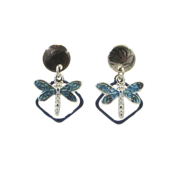 Silver Forest Silver-Tone Blue Dragonfly Drop Earrings - image 
