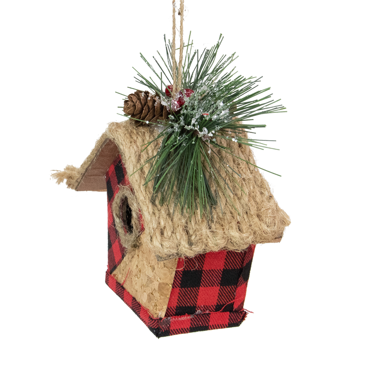 Northlight Buffalo Plaid Hanging Bird House Christmas Ornament