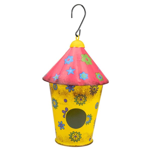 Northlight Seasonal 7.7in. Metal Birdhouse with Flowers - image 