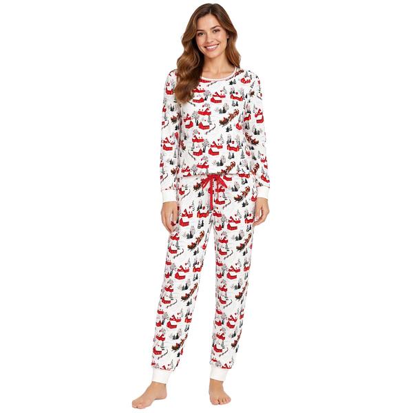 Womens Poppy & Clay Cotton Winter Cottage Scene Pajama Set