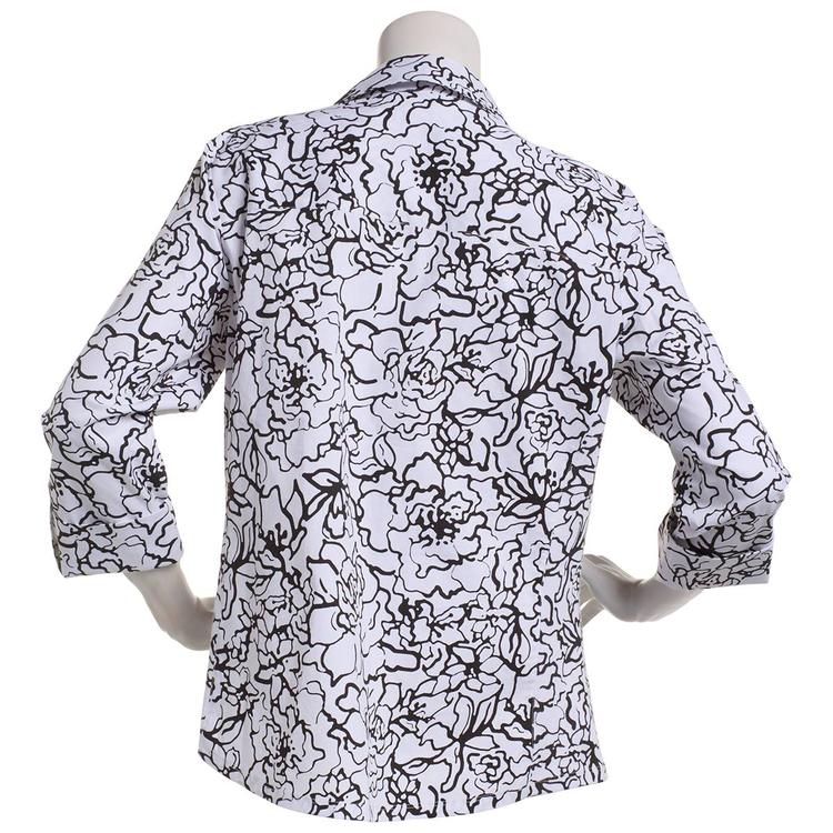 Womens Emily Daniels Floral Knit To Fit Casual Button Down