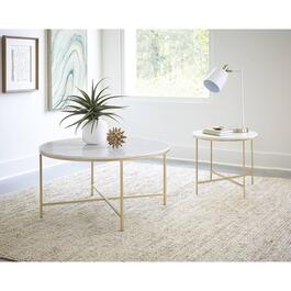 Coaster Ellison White and Gold Round X-cross End Table