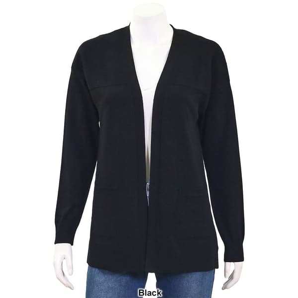 Womens 89th & Madison Long Sleeve Ribbed Shoulder Cardigan