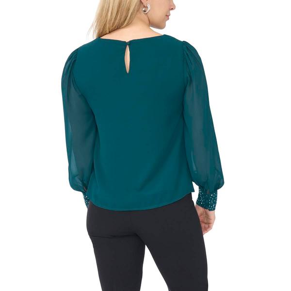 Petite MSK Long Sheer Sleeve Rhinestone Blouse