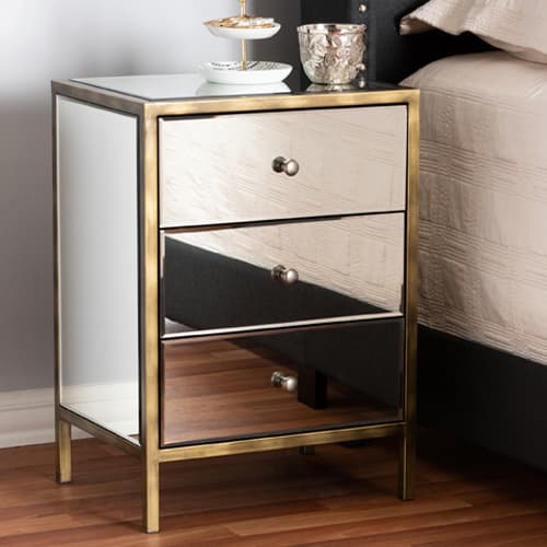 Baxton Studio Nouria 3 Drawer Nightstand Bedside Table - image 