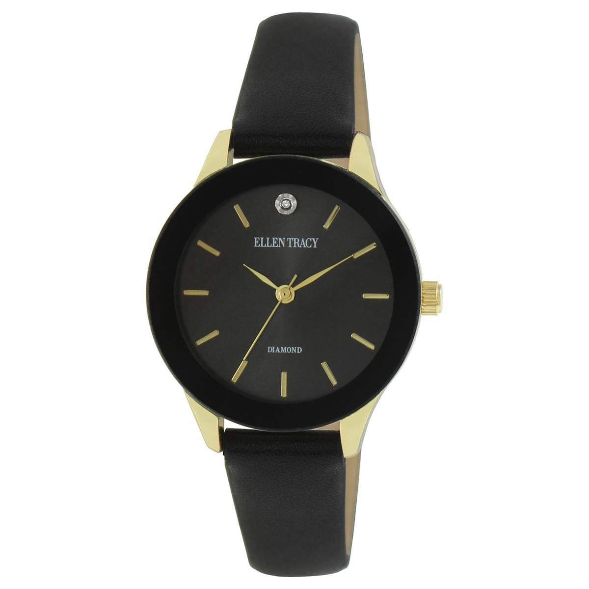 Womens Ellen Tracy Gold-Tone Genuine Diamond Dial...