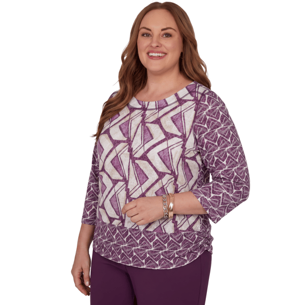 Plus Size Alfred Dunner Good To Go 3/4 Sleeve Geometric Blouse
