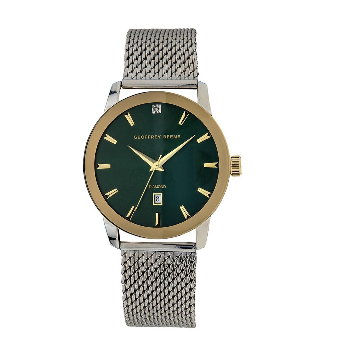 Mens Geoffrey Beene® Silver 42mm Diamond Bezel Watch -...