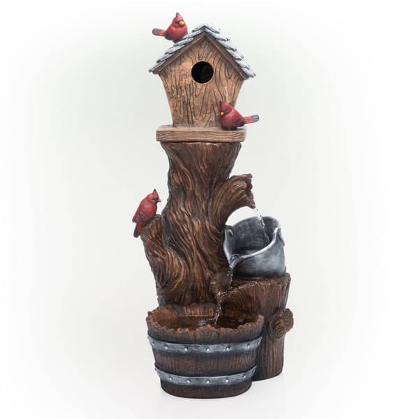 Alpine Cardinal Birdhouse Cascading Barrel Fountain