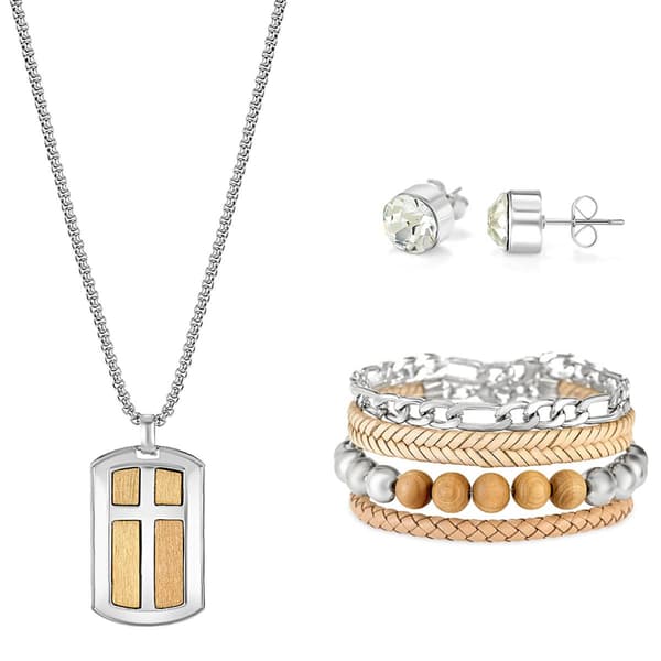 Mens American Exchange Cross ID Tag Pendant/Bracelet/Earrings