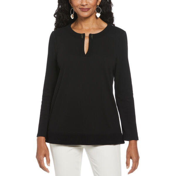 Womens Ella Rafaella&#40;R&#41; Long Sleeve Split Neck Top with Hardware - image 