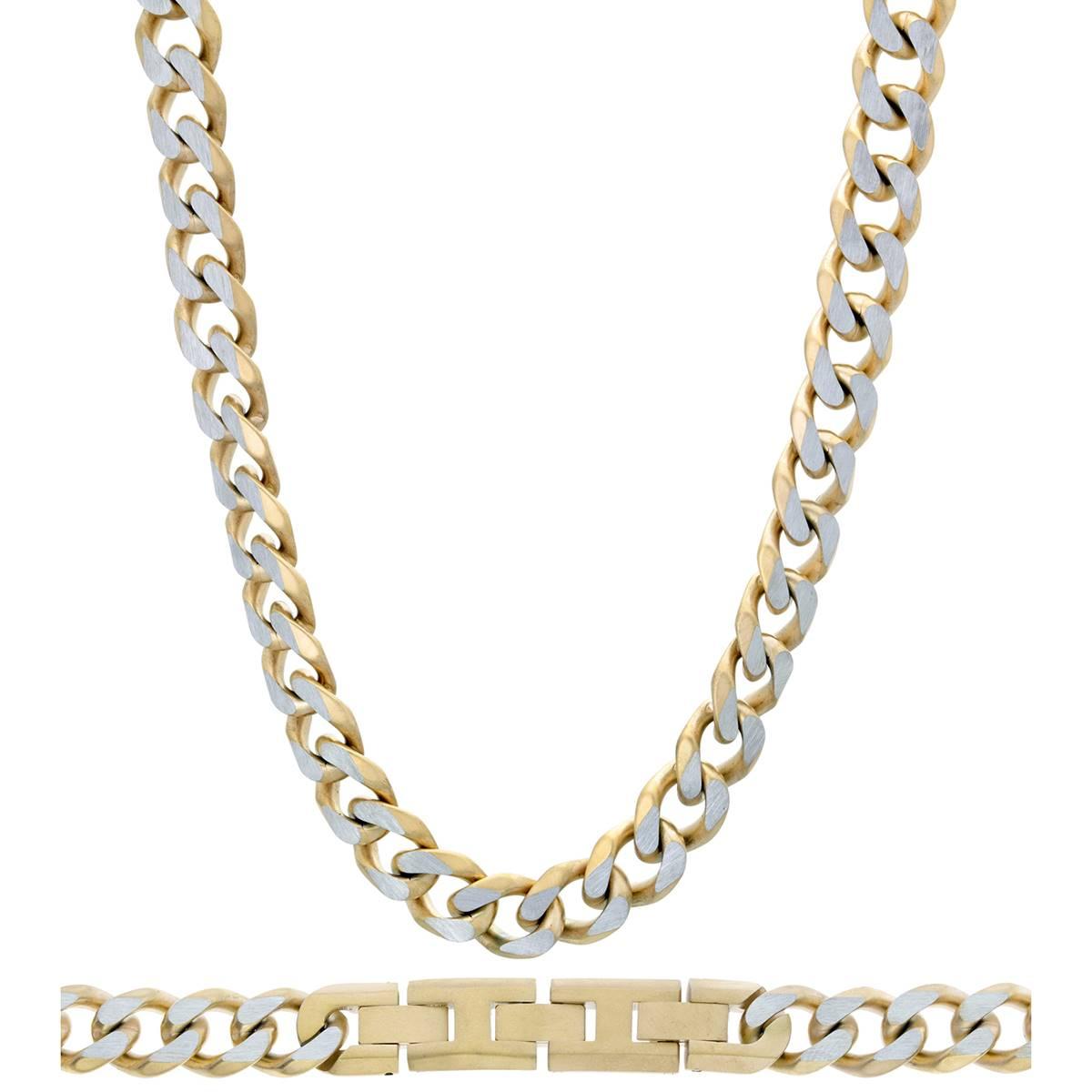 Mens Lynx Stainless Steel Double Lock Gold Curb Chain...