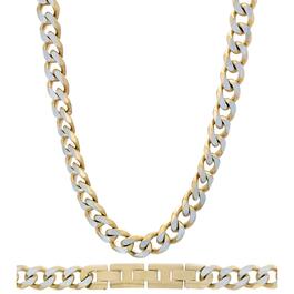 Mens Lynx Stainless Steel Double Lock Gold Curb Chain Necklace