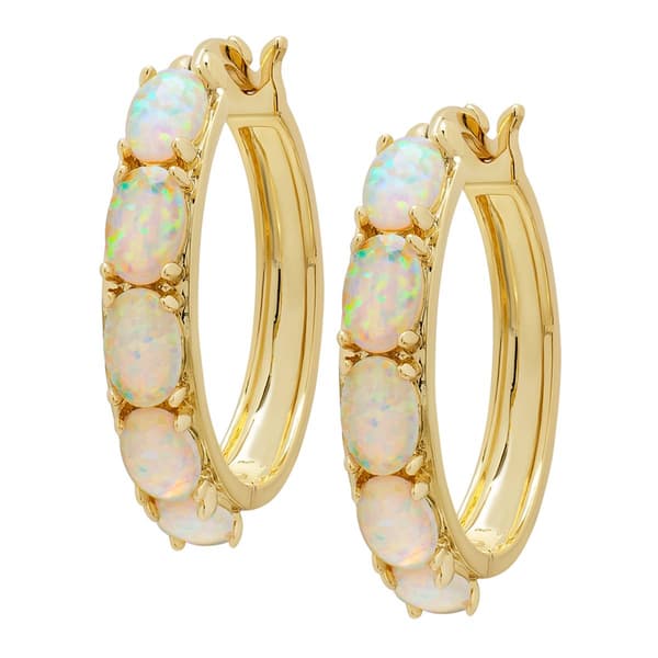 Gianni Argento 14kt. Gold Plated Lab Opal Oval Hoop Earrings - image 