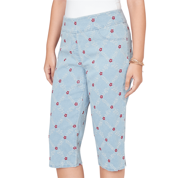 Womens Ruby Rd. French Riviera Pull On Floral Denim Capris