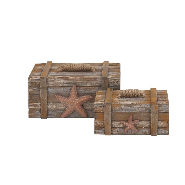 9th &amp; Pike(R) Brown Wood Coastal Boxes With Lids - Set Of 2 - image 