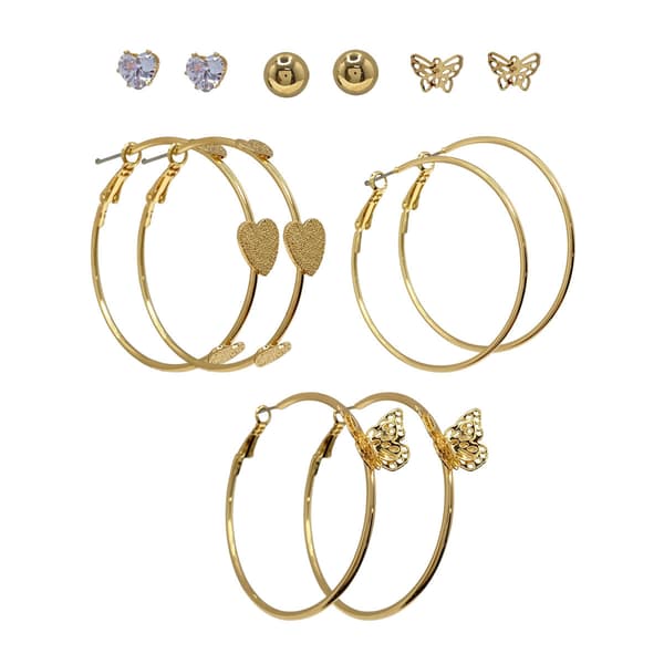 Ashley Gold-Tone 6pr. Heart Butterfly Stud & Hoop Earrings Set - image 