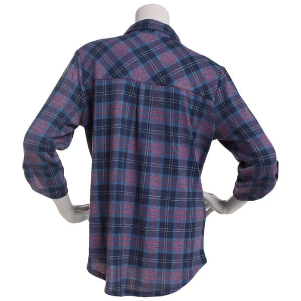 Plus Size Emily Daniels Collar Plaid Hacci Blouse - Navy/Lavender