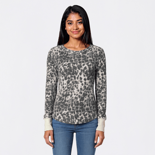 Juniors Wallflower Hayden Long Sleeve Waffle Crew Neck Top- White - image 