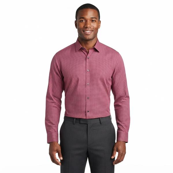 Mens Christian Aujard Regular Fit Checkered Dress Shirt-Burgundy - image 