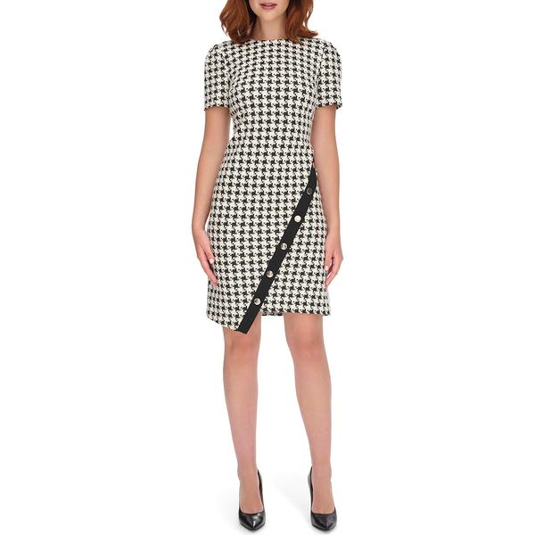 Womens Tommy Hilfiger Short Sleeve Houndstooth Asymmetric Dress