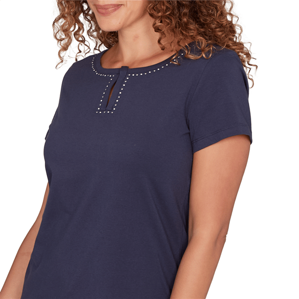 Petite Hearts of Palm Smooth Sailing Studded Keyhole Blouse