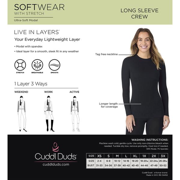 Womens Cuddl Duds® Softwear Stretch Long Sleeve Crew Neck