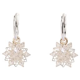 Silver Snowflake Hoop Earrings with CZ Accents