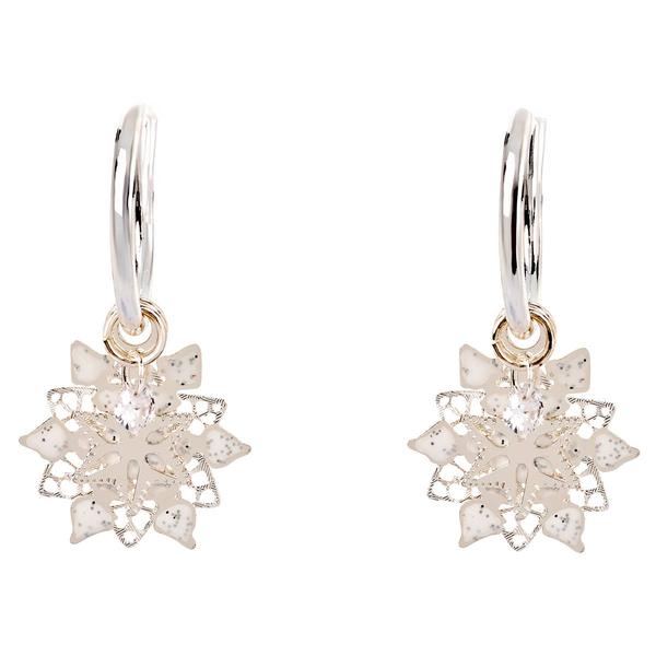 Silver Snowflake Hoop Earrings with CZ Accents
