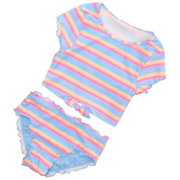 Girls (7-16) Angel Beach Stripe Tie Front Top & Bikini Bottom - image 