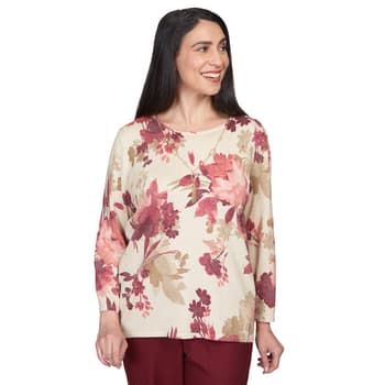 Womens Alfred Dunner Mulberry Street Floral Shimmer Sweater - Boscov's