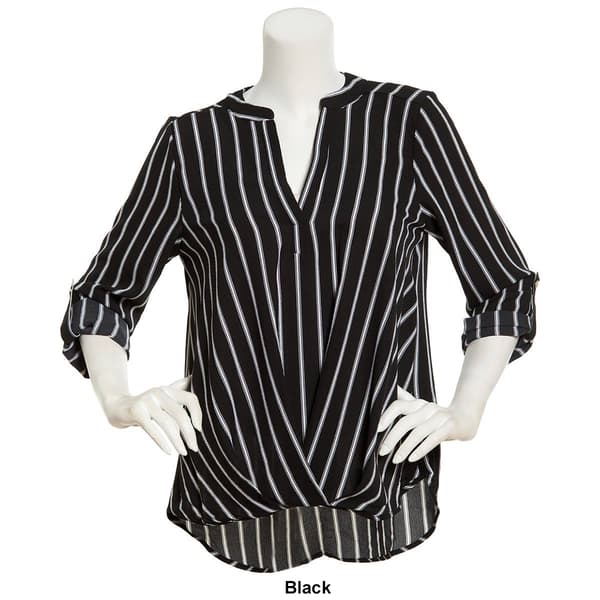 Womens NY Collection Roll Tab Sleeve Pleat Front Hem Blouse