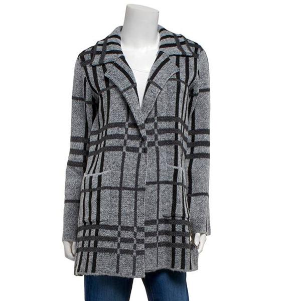 Womens By Design Long Sleeve Notched Two Pocket Plaid Cardigan