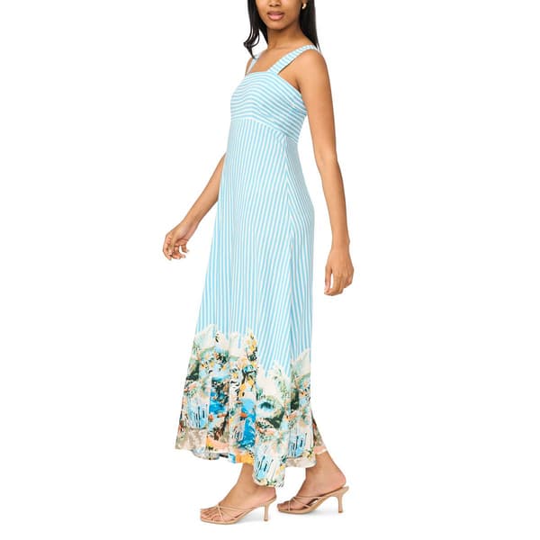 Womens MSK Sleeveless Square Neck Stripe Challis Maxi Dress